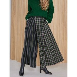 RUJUTA SHETH Frida Stripe + Plaid Barrel Wide Leg Pant in Strike Chex
